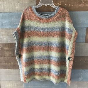 Striped Multicolor Knit Sweater Poncho - Women's